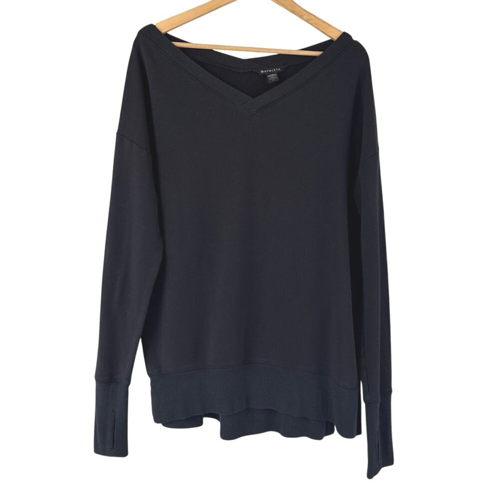 Athleta Coaster Luxe V-Neck Sweatshirt Size M in Black *984026 - Picture 2 of 9